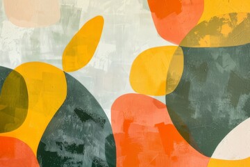 abstract shapes, sage green, orange, yellow