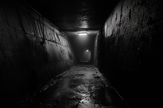 Hidden underground pathway in an industrial drainage system, evoking mystery and urban exploration