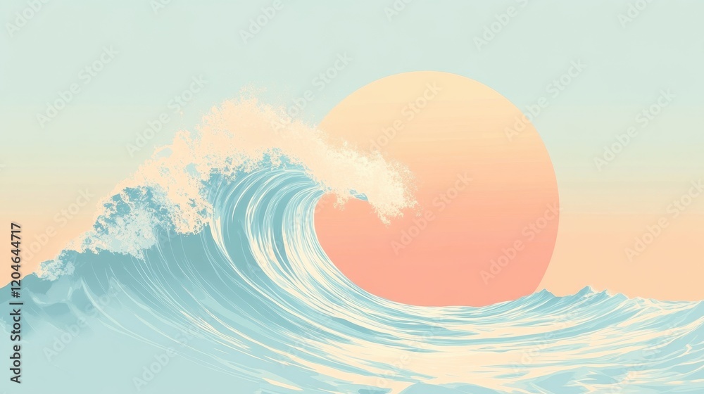 Poster waves cresting under a calm sunset at a tranquil beach location. generative ai