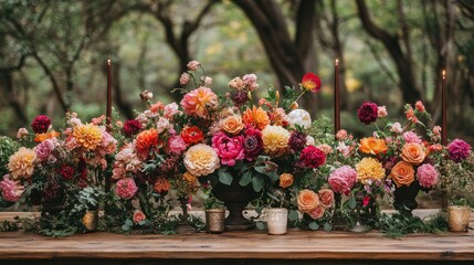 Naklejka premium Vibrant Floral Arrangement: A Luxurious Wedding Table Setting