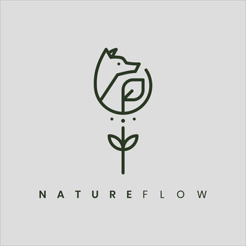 A minimalist line art logo featuring a stylized fox within a flower, symbolizing harmony between nature and wildlife. The simple, elegant design captures the essence of both flora and fauna, perfect f