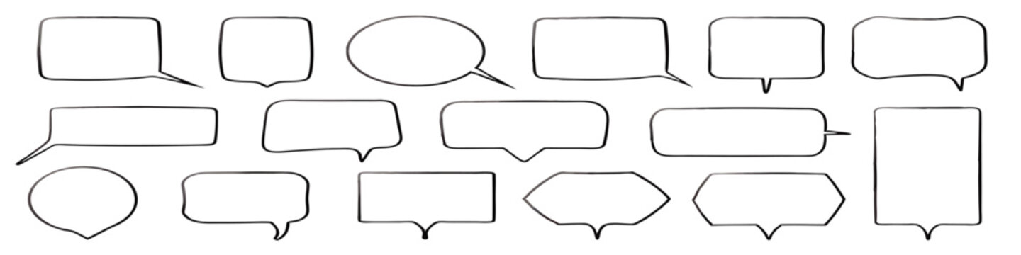 Hand drawn Speech Bubbles Comic Book Dialogue Text Boxes Blank Templates Design Elements