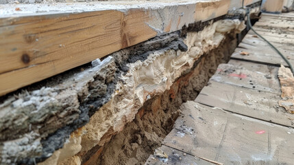 Close up of insulation and air sealants in construction project