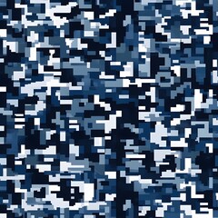 Fototapeta premium Digital camouflage background, vector seamless pattern, army blue, dark blue, and white color, with a blend of natural colors used for camouflage