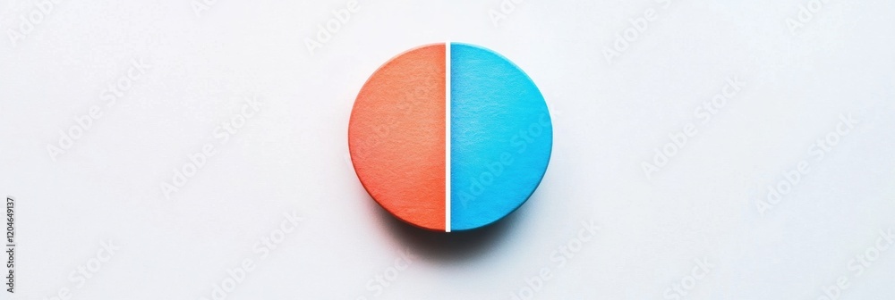 Fototapete Round color block divided into red and blue sections on a white background showcasing minimalist design. Generative AI