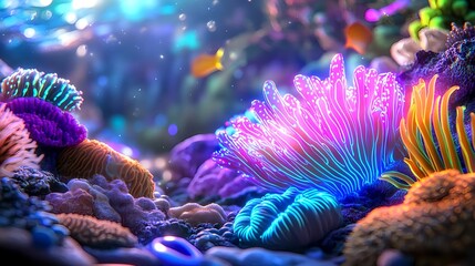 Obraz premium vibrant neon coral reef underwater scene - vibrant colors
