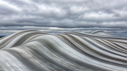 Abstract Gray Swirling Sand Dunes Landscape Under Cloudy Sky