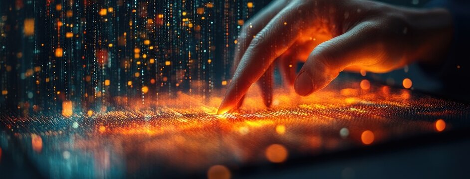 Business Analyst Hand Using Stylus on Digital Tablet with Data Graphs and Overlays for Insightful Analysis