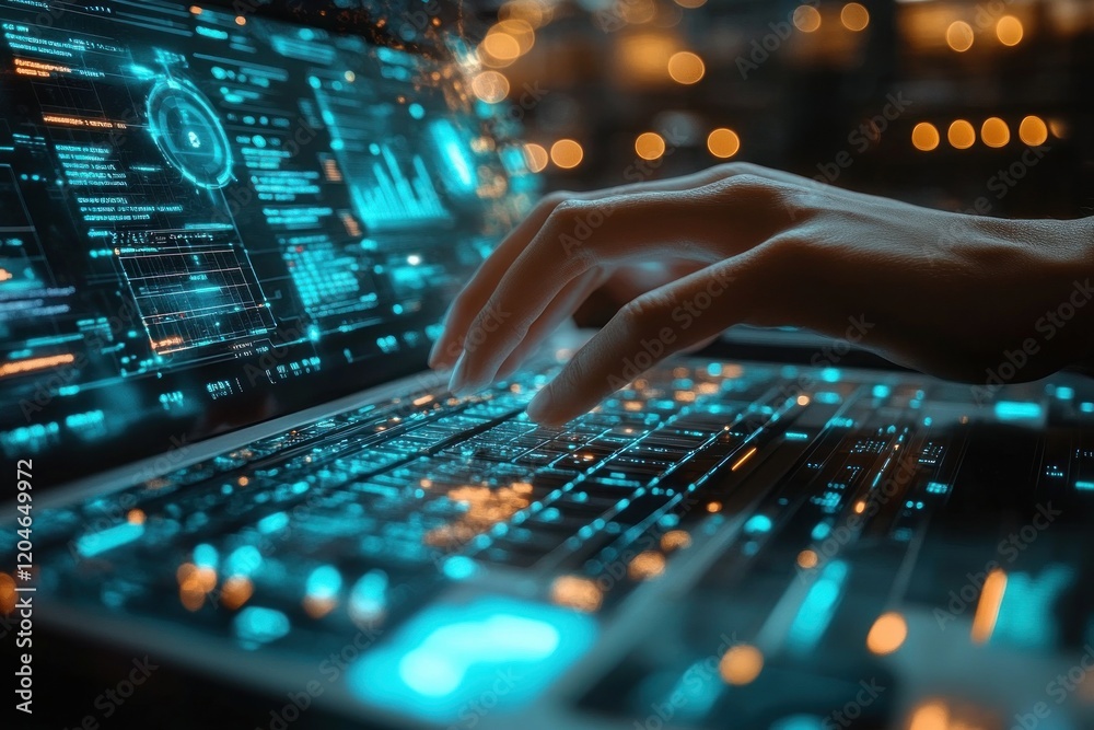 Aufkleber Financial Analyst Using Laptop for Business Analytics and Financial Reporting with Digital Data Visualization