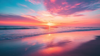 Serene Sunset Beachscape: A Vibrant Coastal Panorama