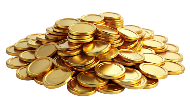 3d realistic money gold coin with transparent background