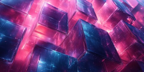 Futuristic Abstract Composition of Glass Cubes with Blue and Purple Lighting