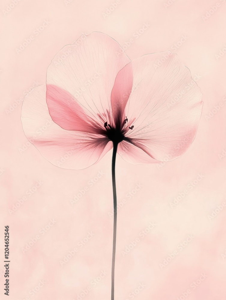 Poster delicate pink flower with a soft background showcasing natural beauty and simplicity. generative ai