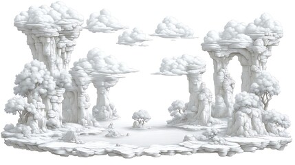 Serene Floating Islands Landscape With Cloud Formations