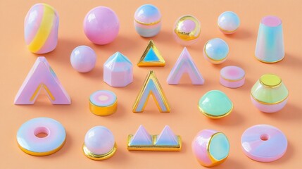 Pastel Geometric Shapes 3D Render Abstract Background