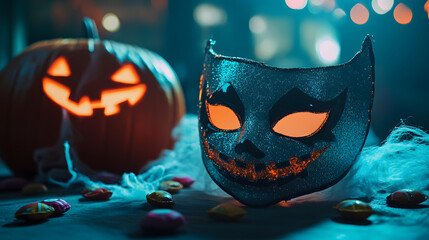 Naklejka premium A cutout pumpkin and mask