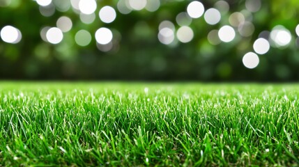Naklejka premium Vibrant Green Grass Close Up with Bokeh Background