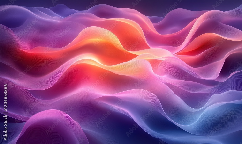 Poster vibrant abstract composition smooth curved shapes in purple and blue with soft ambient lighting