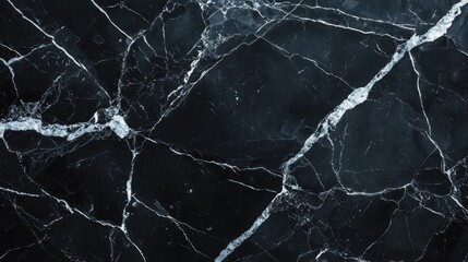 Elegant Black Marble Surface with White Veins and Textures
