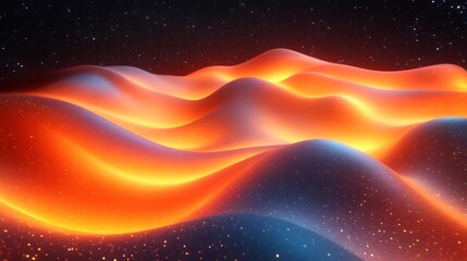 Abstract Cosmic Landscape with Glowing Orange and Blue Waves