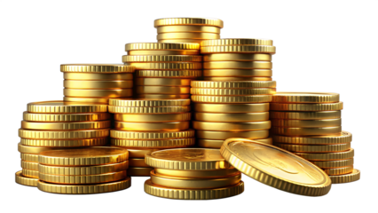 3d realistic money gold coin with transparent background