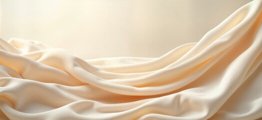 Obraz premium Creamy soft fabric drapes in elegant folds. Smooth, shiny texture. Light, bright colours. Luxury design. Elegant background for fashion design projects. Perfect for banners illustrations. Suggests
