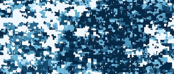 Fototapeta premium Digital camouflage background, vector seamless pattern, army blue, dark blue, and white color, with a blend of natural colors used for camouflage