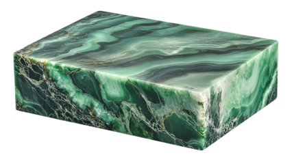 Green marble block with natural veins and smooth surface. Isolated on transparent background. high resolution PNG file