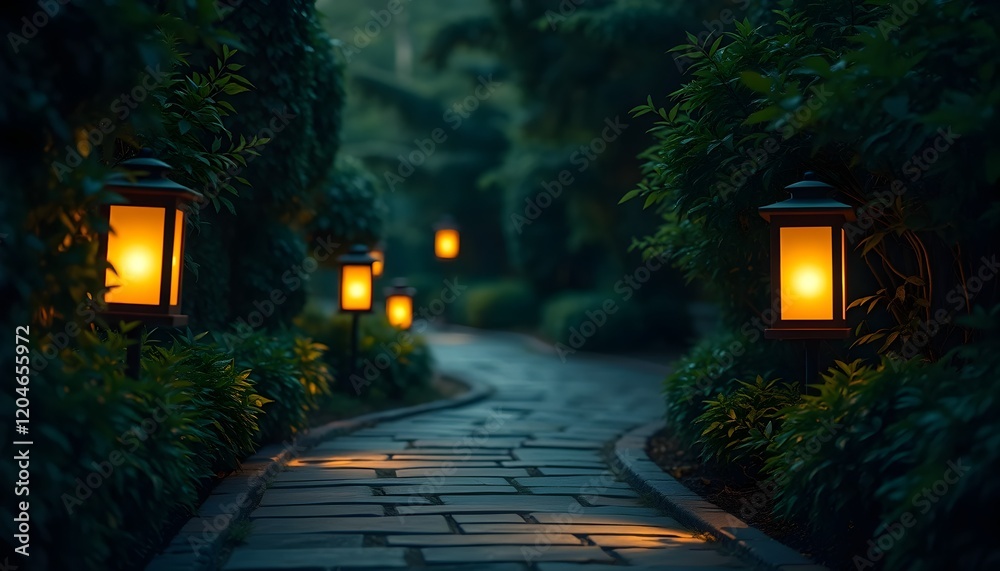 Fototapete Pathway of Light: Glowing Lanterns Creating a Peaceful Setting