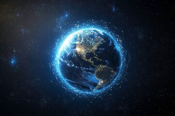 Fototapeta premium Planet Earth Illuminated at Night With Light Connections Showcasing Global Communication Networks. Generative AI