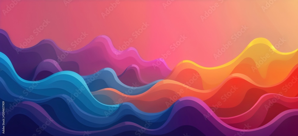 Leinwandbilder Abstract wavy design with vibrant colors. Fluid shapes flow creating colorful pattern. Dynamic abstract art with gradient colors. Stylish, modern design. Ideal for tech backgrounds abstract wall art.