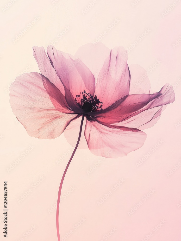 Aufkleber delicate pink flower with translucent petals against a soft pastel background in a tranquil setting.