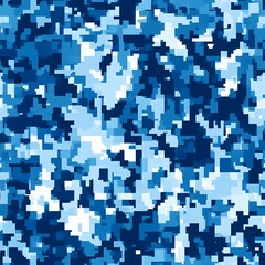Fototapeta premium Digital camouflage background, vector seamless pattern, army blue, dark blue, and white color, with a blend of natural colors used for camouflage