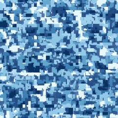 Fototapeta premium Digital camouflage background, vector seamless pattern, army blue, dark blue, and white color, with a blend of natural colors used for camouflage