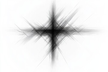 Artistic black and white abstract design featuring intersecting lines and textures creating a star like pattern. Generative AI