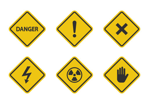 Warning sign set. Flat vector illustration. White background.