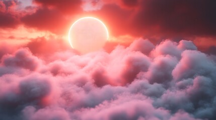 Pink Cloudscape With A Glowing Celestial Orb