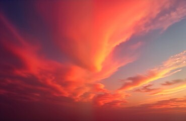 Fototapeta premium Dramatic sunset sky filled with vibrant colors. Reddish orange hues paint clouds in colorful display. Beautiful scene for natural background abstract art. Photo perfect for nature lovers, design