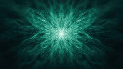 Radiating green abstract energy with glowing center and dynamic light patterns creating a futuristic visual effect