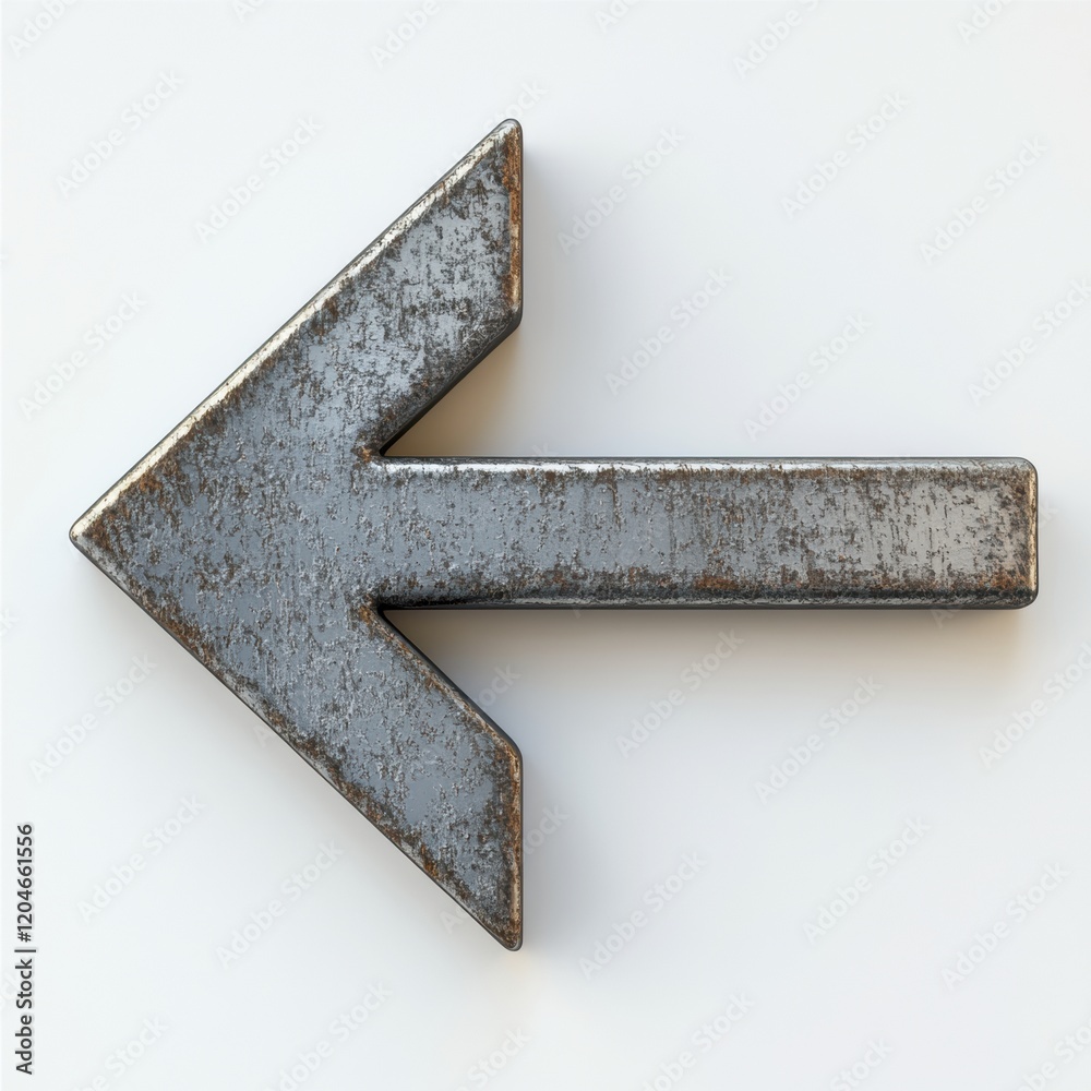 Leinwandbilder metal arrow pointing left with a weathered finish against a light background. generative ai