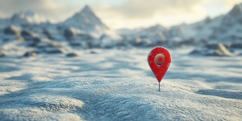 Concept of location pin in snowy landscape mountainous area digital art high-resolution view