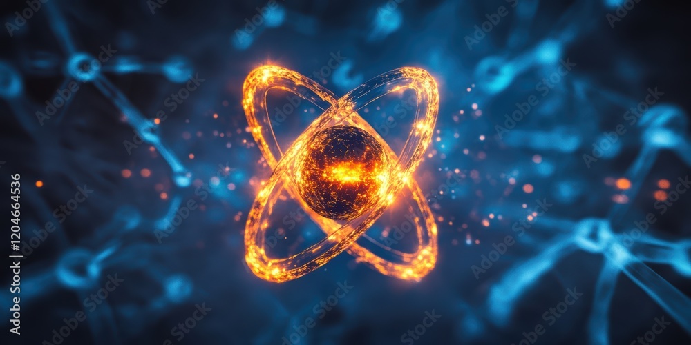 Poster dynamic atomic structure visualization digital art science concept dark background abstract viewpoin