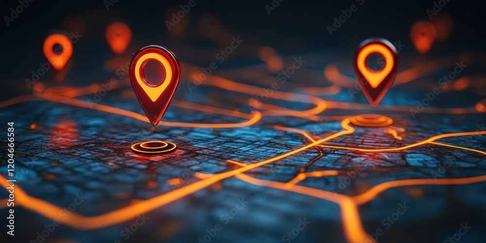 Poster geolocation tracking digital map interface concept visualization urban environment close-up view inn