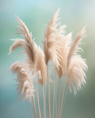 Delicate pampas grass illuminated by sunlight, creating a soft and airy botanical scene with a blurred background, evoking warmth, relaxation, and natural beauty

