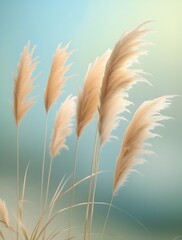 Elegant pampas grass waving in the wind with soft, feathery textures, set against a pastel blurred background for a calming and serene nature-inspired composition

