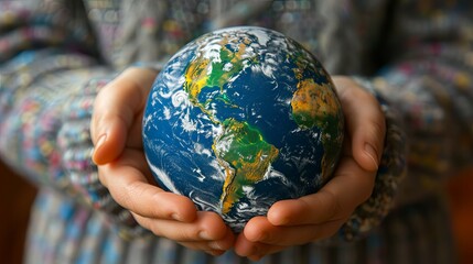 Gentle Hands Hold A Miniature Earth Globe