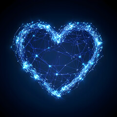 A heart formed by interconnected fiber optic cables glowing in blue