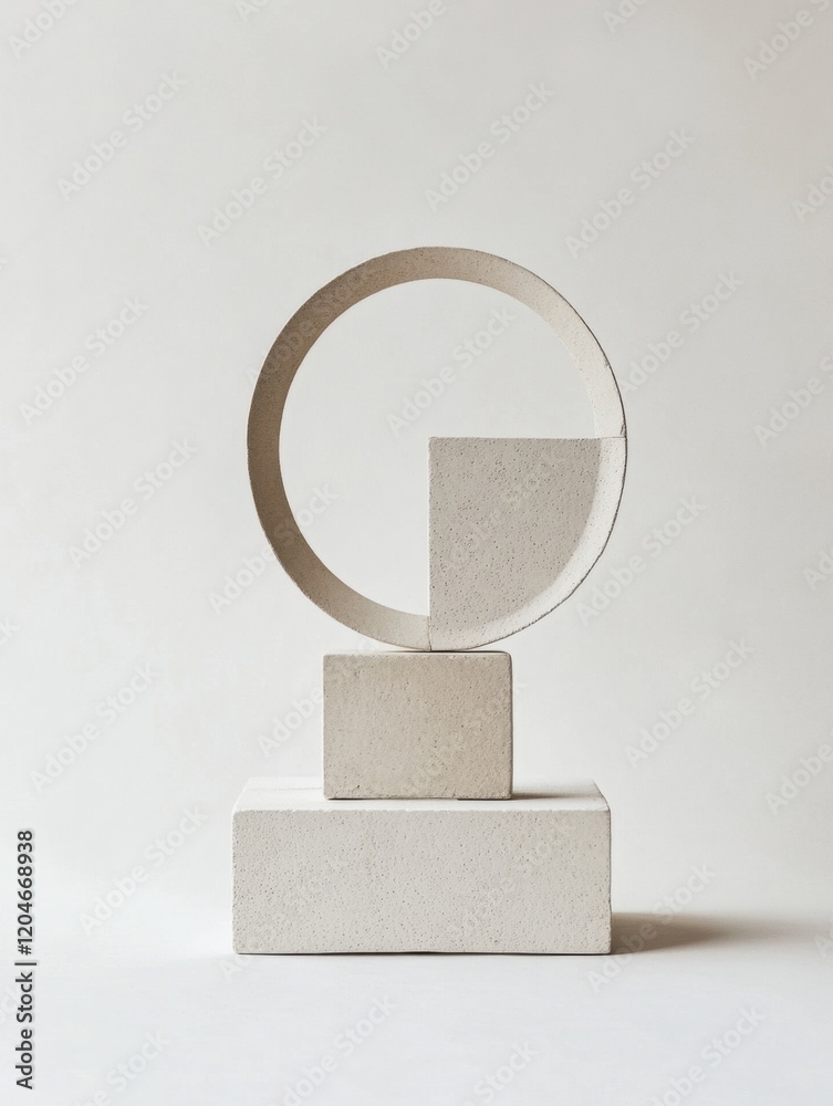 Fototapete Abstract sculpture featuring geometric shapes in neutral tones on a clean background with soft lighting. Generative AI
