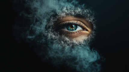 Nicotine Dependence and Premature Aging, A high fidelity 3D illustration depicting nicotine smoke forming dark shapes, ideal for creative projects related to smoking and health themes.