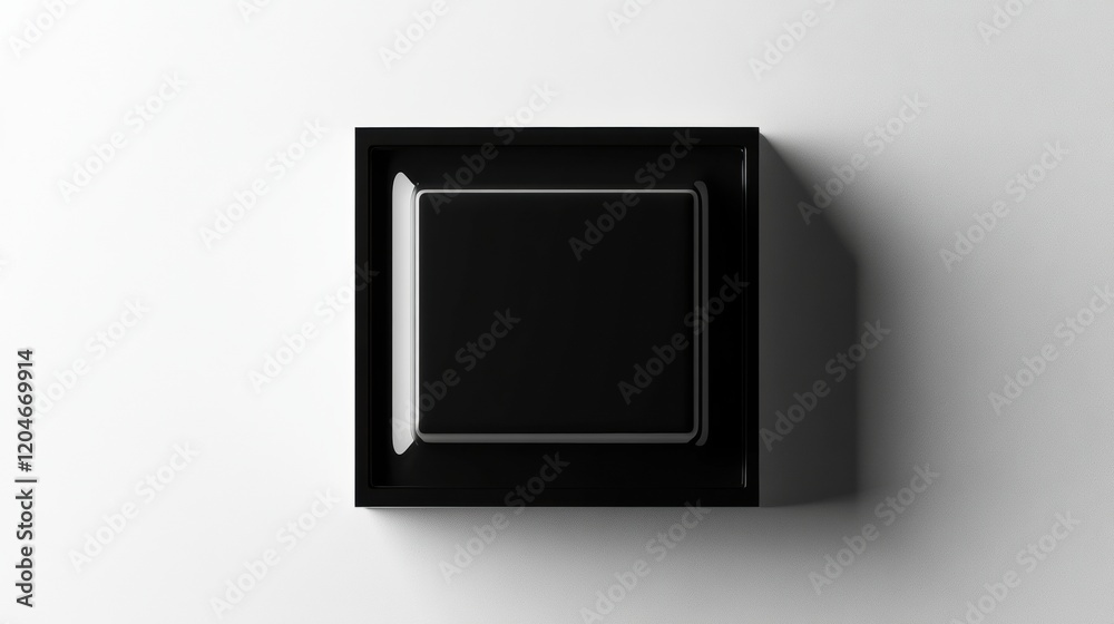 Poster modern black cube displayed in minimalist setting emphasizing clean lines and geometric design. gene